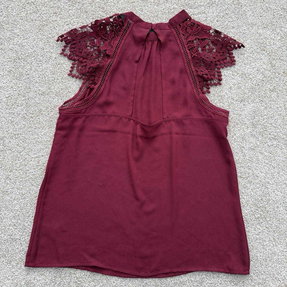 Express Sleeveless Blouse Womens XS Burgundy Crochet Lace High Neck Keyhole Back - Picture 8 of 10